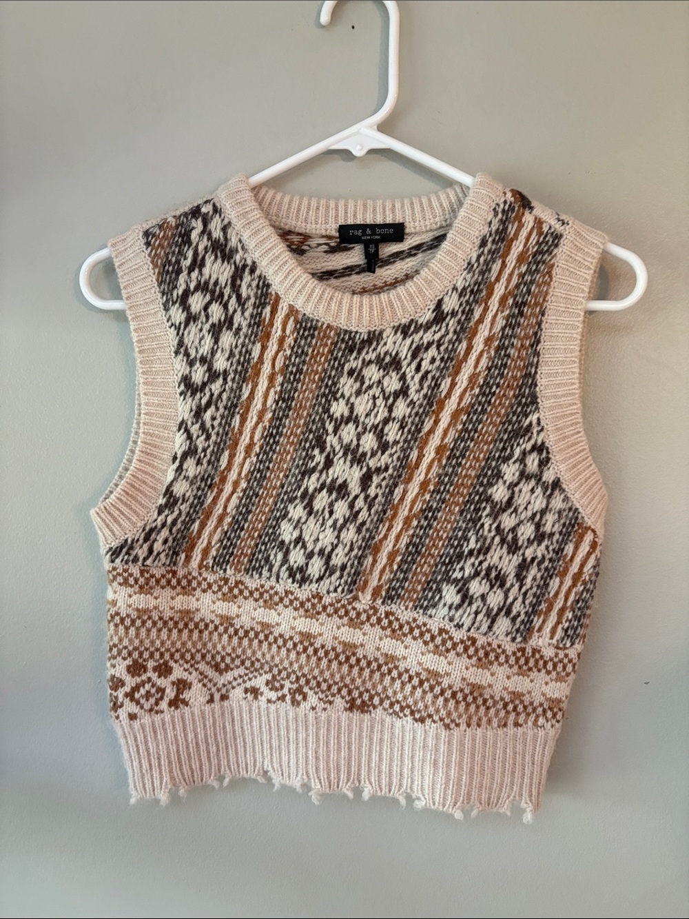 rag & bone Fair Isle Knit Sleeveless Vest — Pink, Brown, Cream